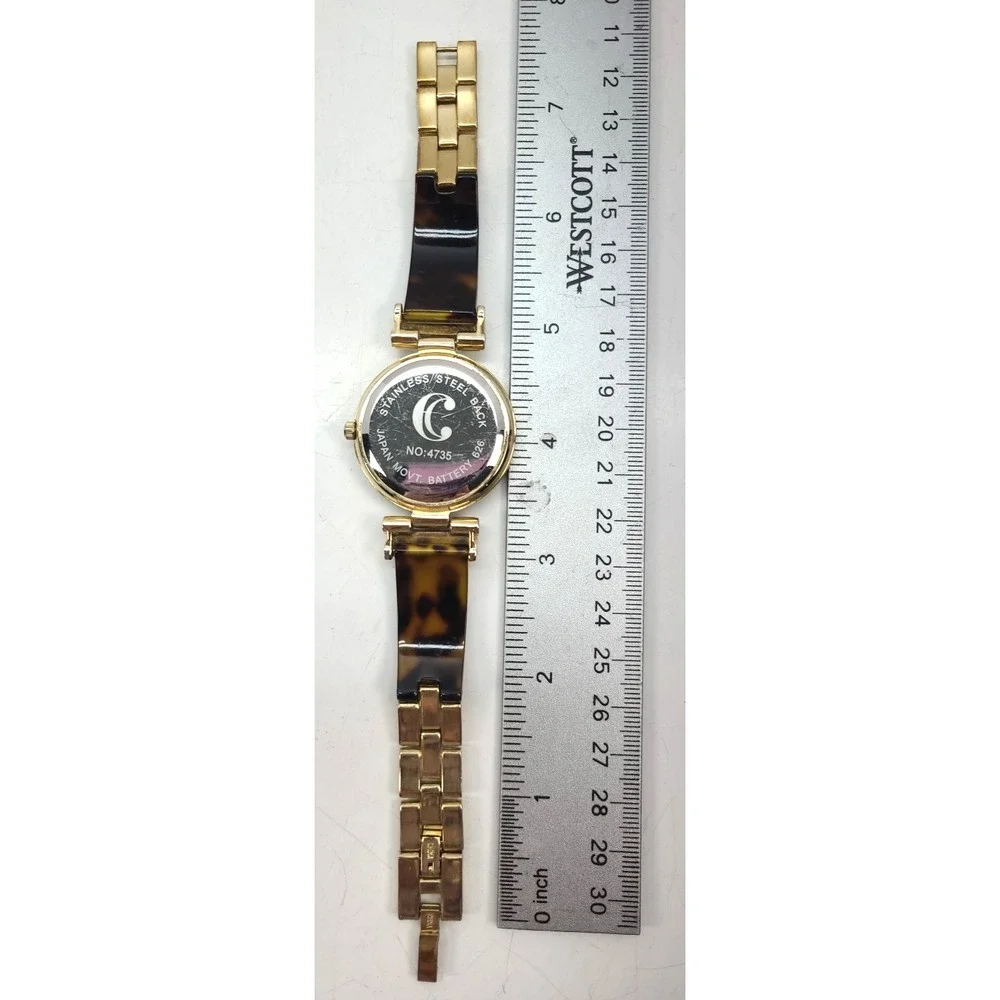Womens Quartz Watch. Tortoise Shell and Goldtone‎ Band New Battery